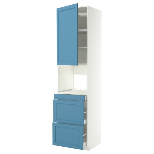 METOD / MAXIMERA hi cab f micro combi w door/3 drwrs, white/Lerhyttan blue, 60x60x240 cm