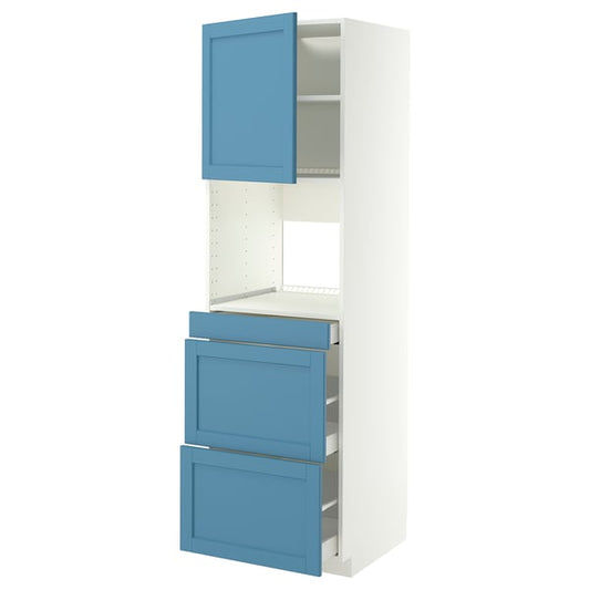 METOD / MAXIMERA cabinet alt micro com/anta/3drawers, white/Lerhyttan blue, 60x60x200 cm