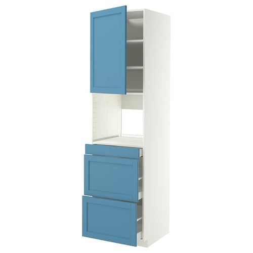 METOD / MAXIMERA hi cab f micro combi w door/3 drwrs, white/Lerhyttan blue, 60x60x220 cm