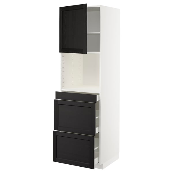 METOD / MAXIMERA hi cab f micro combi w door/3 drwrs, white/Lerhyttan black stained, 60x60x200 cm