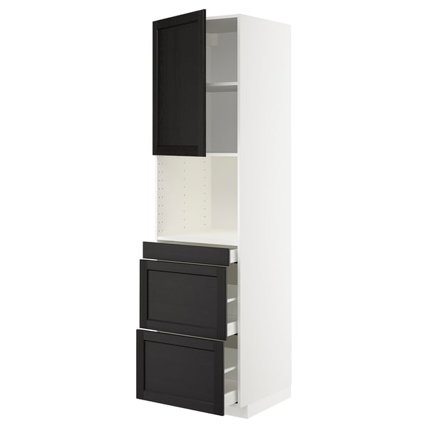 METOD / MAXIMERA - Hi cab f micro combi w door/3 drwrs, white/Lerhyttan black stained , 60x60x220 cm
