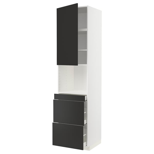 METOD / MAXIMERA - Hi cab f micro combi w door/3 drwrs, white/Nickebo matt anthracite , 60x60x240 cm