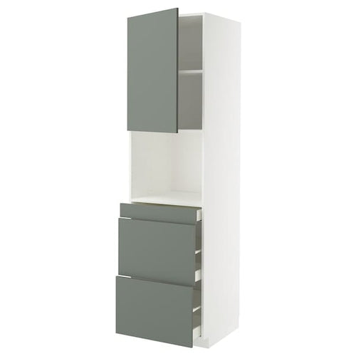 METOD / MAXIMERA hi cab f micro combi w door/3 drwrs, white/Nickebo matt grey-green, 60x60x220 cm