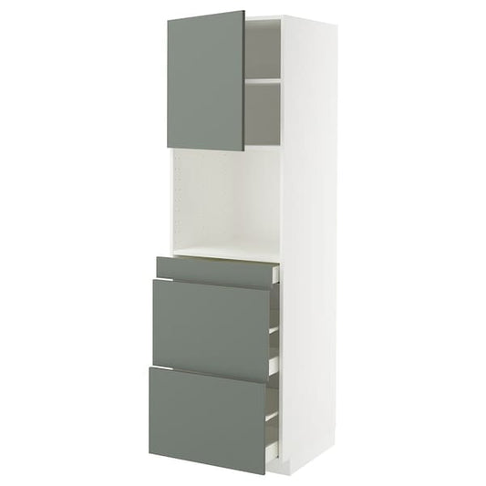 Ikea METOD / MAXIMERA - Hi cab f micro combi w door/3 drwrs, white/Nickebo matt grey-green, 60x60x200 cm