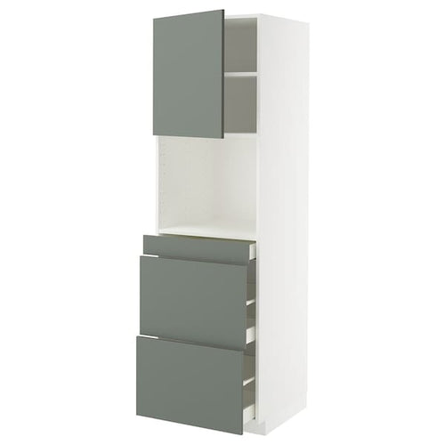 METOD / MAXIMERA hi cab f micro combi w door/3 drwrs, white/Nickebo matt grey-green, 60x60x200 cm