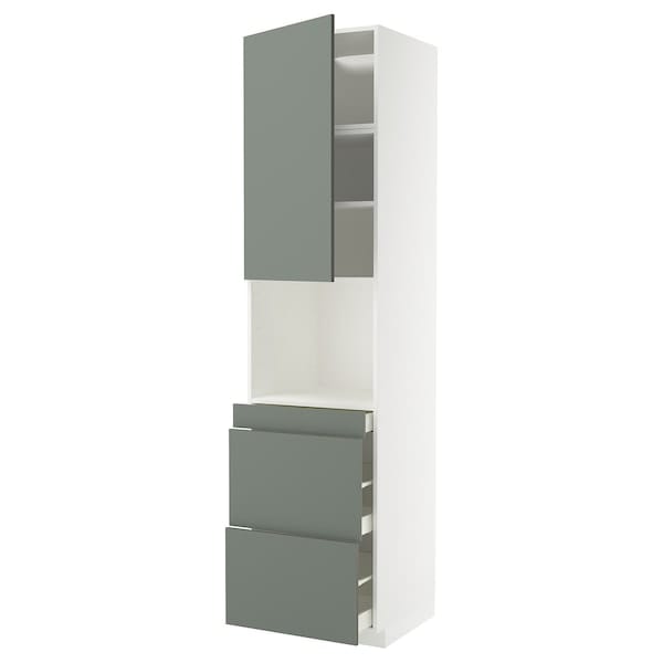 Ikea METOD / MAXIMERA - Hi cab f micro combi w door/3 drwrs, white/Nickebo matt grey-green, 60x60x240 cm