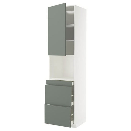 METOD / MAXIMERA hi cab f micro combi w door/3 drwrs, white/Nickebo matt grey-green, 60x60x240 cm