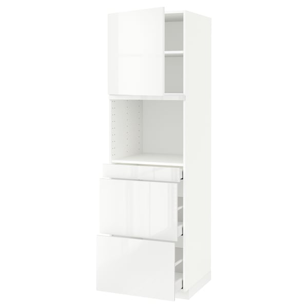 METOD / MAXIMERA hi cab f micro combi w door/3 drwrs, white/Ringhult white, 60x60x200 cm