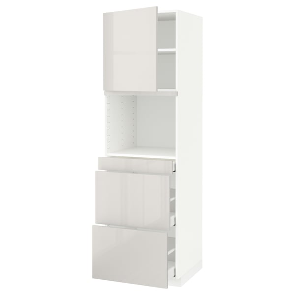 METOD / MAXIMERA hi cab f micro combi w door/3 drwrs, white/Ringhult light grey, 60x60x200 cm