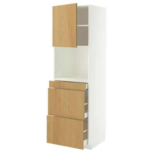 METOD / MAXIMERA cabinet alt micro com/anta/3drawers, white/Sinarp oak veneer, 60x60x200 cm