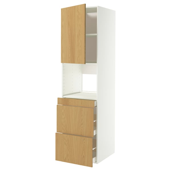 METOD / MAXIMERA hi cab f micro combi w door/3 drwrs, white/Sinarp oak veneer, 60x60x220 cm