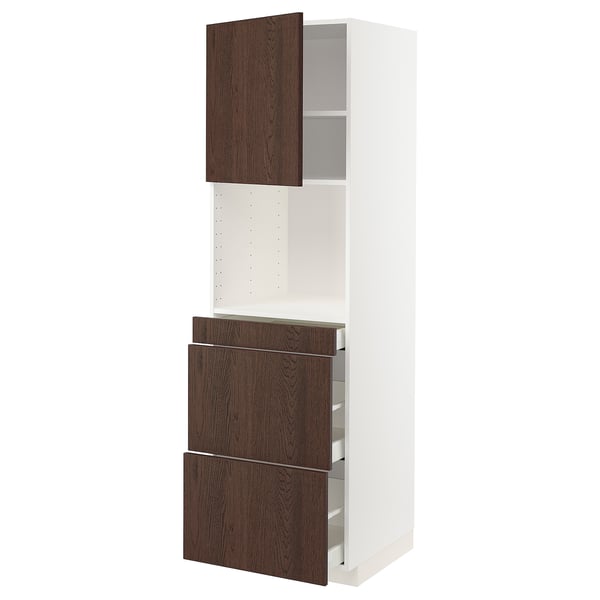 METOD / MAXIMERA - METOD / MAXIMERA Hi cab f micro combi w door/3 drwrs, white/Sinarp brown, 60x60x200 cm