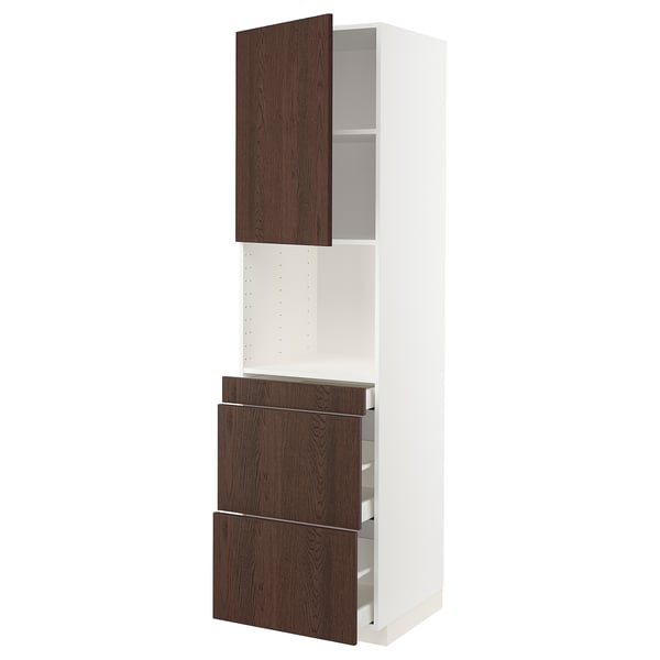 METOD / MAXIMERA hi cab f micro combi w door/3 drwrs, white/Sinarp brown, 60x60x220 cm