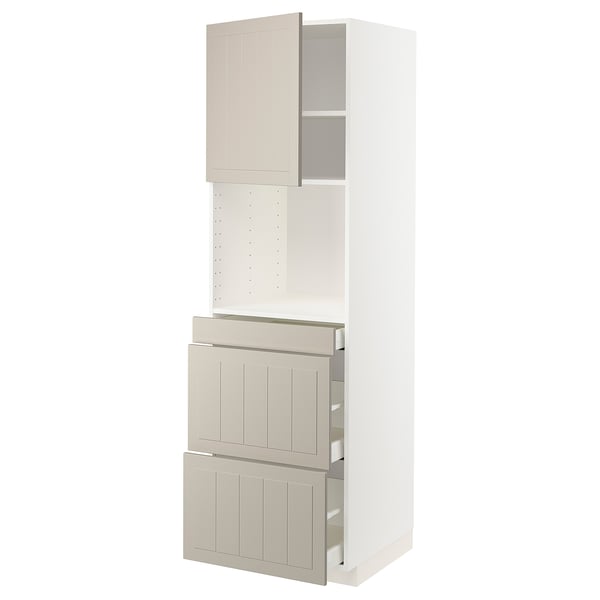 METOD / MAXIMERA - METOD / MAXIMERA Hi cab f micro combi w door/3 drwrs, white/Stensund beige, 60x60x200 cm