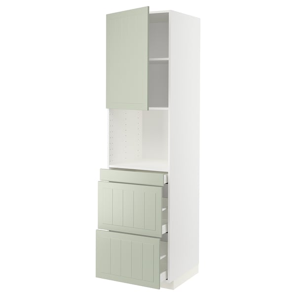 METOD / MAXIMERA hi cab f micro combi w door/3 drwrs, white/Stensund light green, 60x60x220 cm