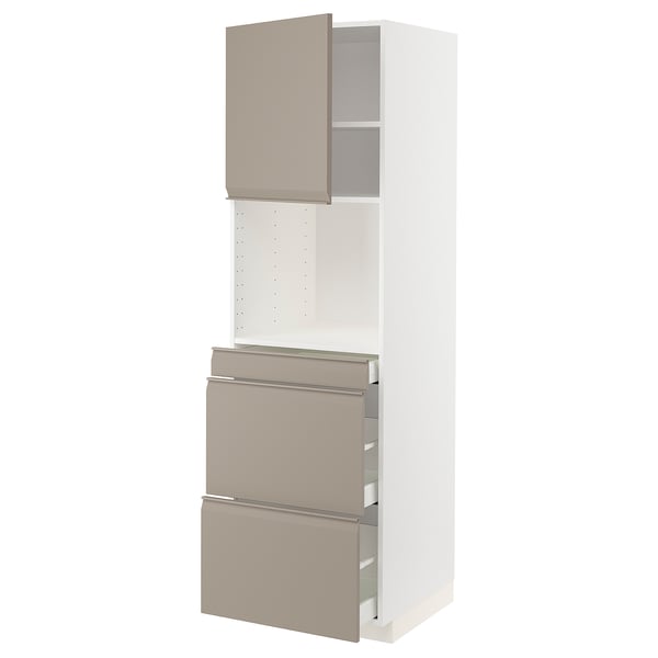 METOD / MAXIMERA - METOD / MAXIMERA Hi cab f micro combi w door/3 drwrs, white/Upplöv matt dark beige, 60x60x200 cm