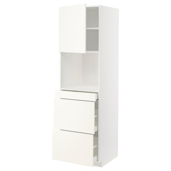 METOD / MAXIMERA hi cab f micro combi w door/3 drwrs, white/Vallstena white, 60x60x200 cm