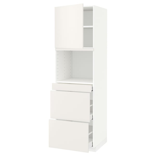 METOD / MAXIMERA - METOD / MAXIMERA Hi cab f micro combi w door/3 drwrs, white/Veddinge white, 60x60x200 cm