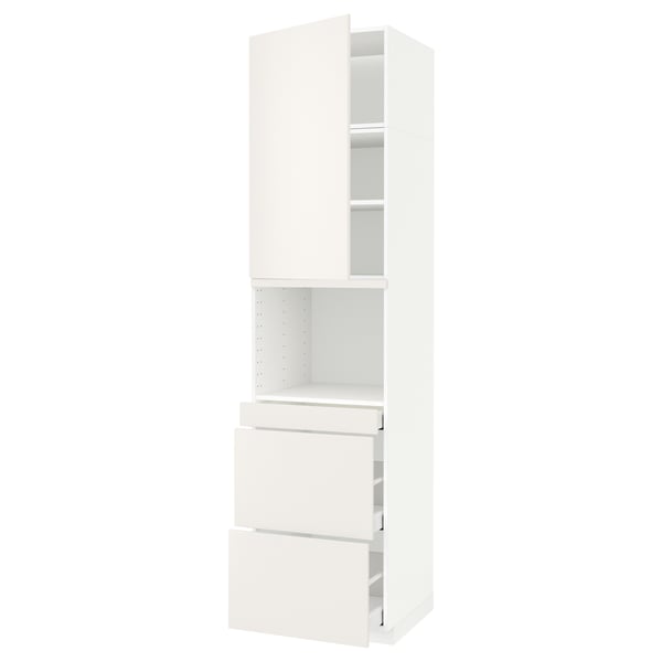 METOD / MAXIMERA - Hi cab f micro combi w door/3 drwrs, white/Veddinge white, 60x60x240 cm