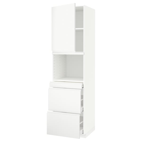 METOD / MAXIMERA hi cab f micro combi w door/3 drwrs, white/Voxtorp matt white, 60x60x220 cm
