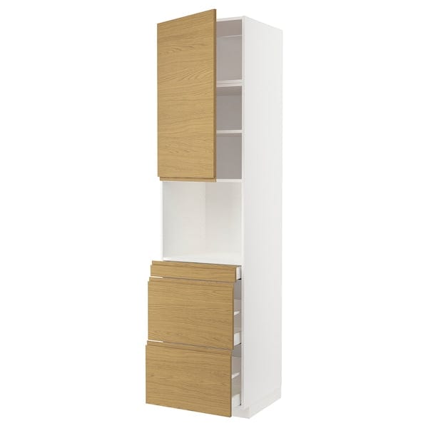 Ikea METOD / MAXIMERA - Hi cab f micro combi w door/3 drwrs, white/Voxtorp oak effect, 60x60x240 cm