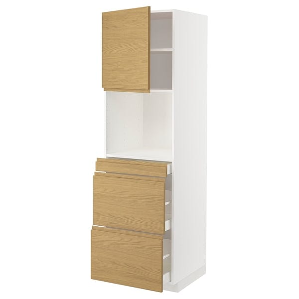 Ikea METOD / MAXIMERA - Hi cab f micro combi w door/3 drwrs, white/Voxtorp oak effect, 60x60x200 cm