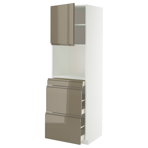 METOD / MAXIMERA hi cab f micro combi w door/3 drwrs, white/Voxtorp high-gloss dark grey-brown, 60x60x200 cm