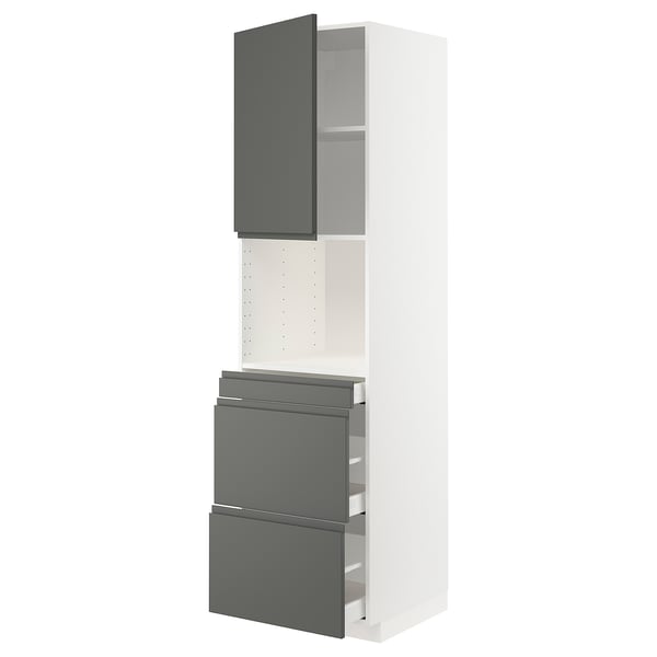 METOD / MAXIMERA hi cab f micro combi w door/3 drwrs, white/Voxtorp dark grey, 60x60x220 cm