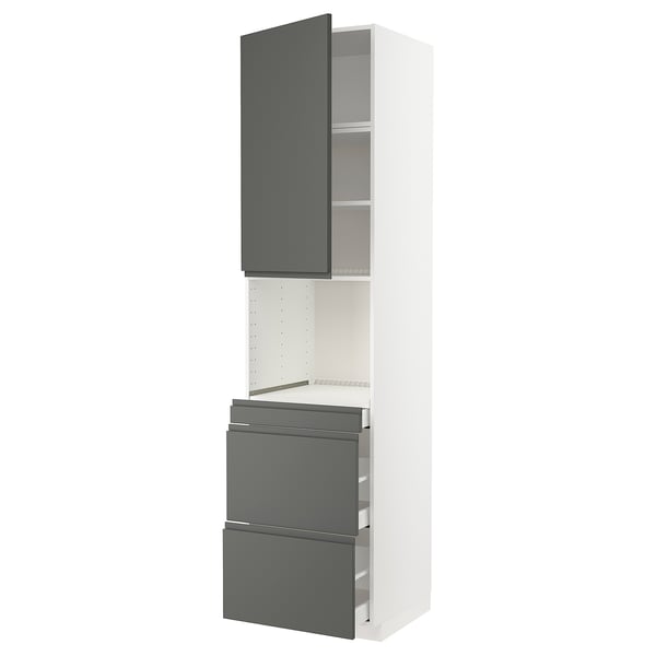 METOD / MAXIMERA - Hi cab f micro combi w door/3 drwrs, white/Voxtorp dark grey , 60x60x240 cm