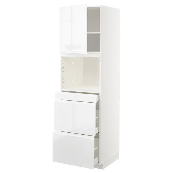 METOD / MAXIMERA - METOD / MAXIMERA Hi cab f micro combi w door/3 drwrs, white/Voxtorp high-gloss/white, 60x60x200 cm