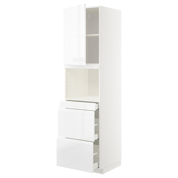 METOD / MAXIMERA hi cab f micro combi w door/3 drwrs, white/Voxtorp high-gloss/white, 60x60x220 cm