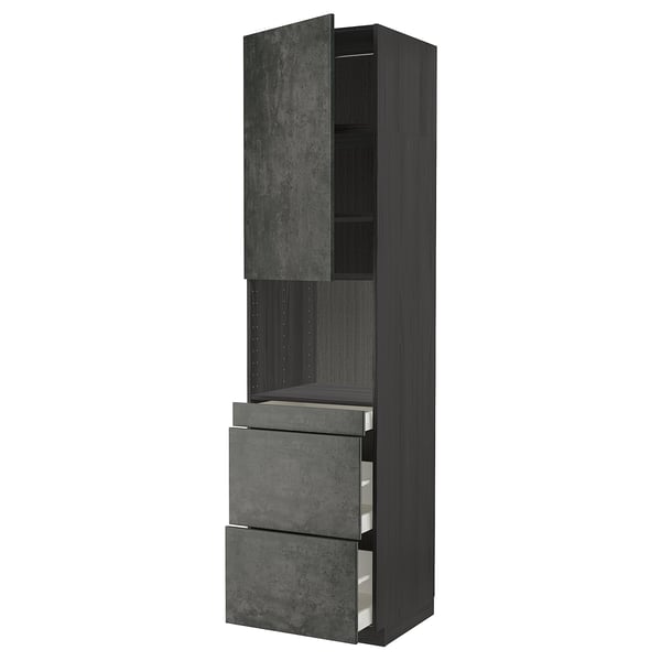 METOD / MAXIMERA hi cab f micro combi w door/3 drwrs, black/Kalhyttan dark grey concrete effect, 60x60x240 cm