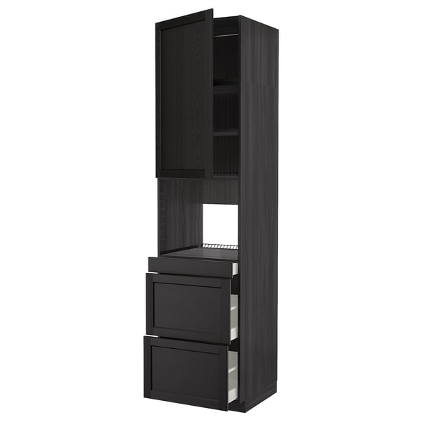 METOD / MAXIMERA hi cab f micro combi w door/3 drwrs, black/Lerhyttan black stained, 60x60x240 cm