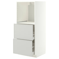 METOD / MAXIMERA high cabinet w 2 drawers for oven, white/Aspudden light grey, 60x60x140 cm
