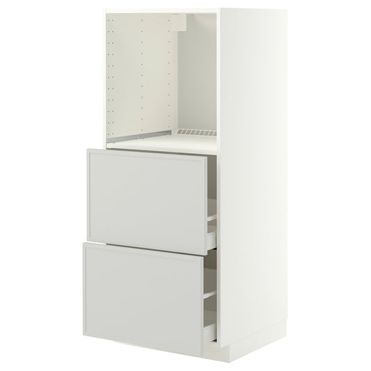 METOD / MAXIMERA high cabinet w 2 drawers for oven, white/Aspudden light grey, 60x60x140 cm