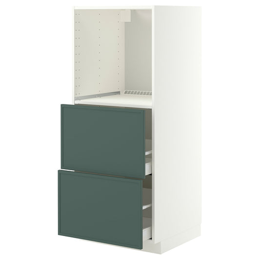 METOD / MAXIMERA high cabinet w 2 drawers for oven, white/Aspudden dark grey-green, 60x60x140 cm