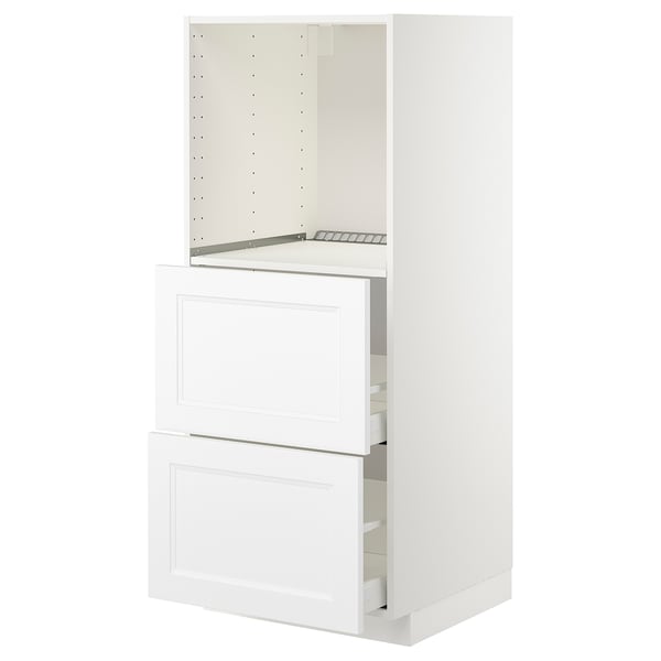 METOD / MAXIMERA - High cabinet w 2 drawers for oven, white/Axstad matt white , 60x60x140 cm