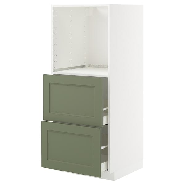 Ikea METOD / MAXIMERA - Tall cabinet/2 drawers for oven, white/Axstad gray-green,60x60x140 cm