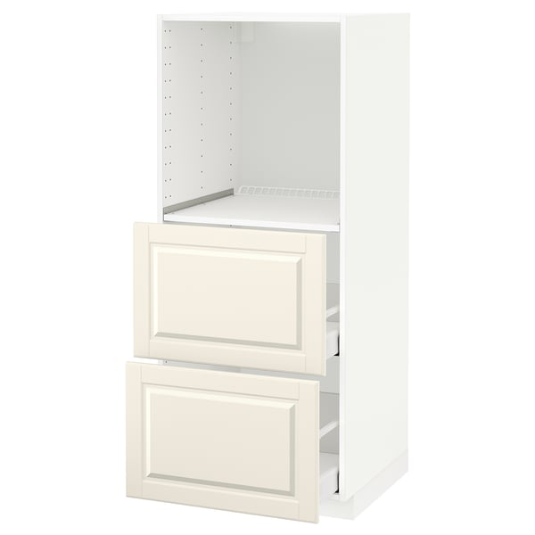 METOD / MAXIMERA high cabinet w 2 drawers for oven, white/Bodbyn off-white, 60x60x140 cm
