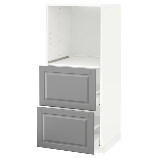 METOD / MAXIMERA - METOD / MAXIMERA High cabinet w 2 drawers for oven, white/Bodbyn grey, 60x60x140 cm
