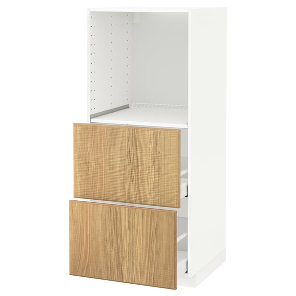 METOD / MAXIMERA high cabinet w 2 drawers for oven, white/Brokhult light grey