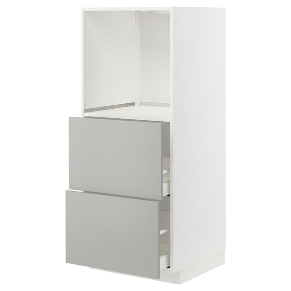 METOD / MAXIMERA - High cabinet w 2 drawers for oven, white/Havstorp light grey, 60x60x140 cm