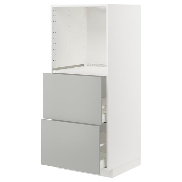 METOD / MAXIMERA high cabinet w 2 drawers for oven, white/Havstorp light grey, 60x60x140 cm