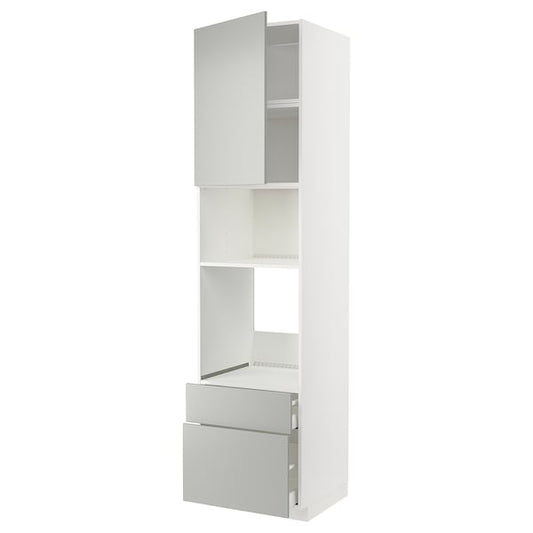 Ikea METOD / MAXIMERA - High cabinet w 2 drawers for oven, white/Havstorp light grey, 60x60x140 cm