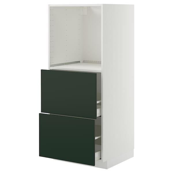 Ikea METOD / MAXIMERA - High cabinet w 2 drawers for oven, white/Havstorp deep green, 60x60x140 cm