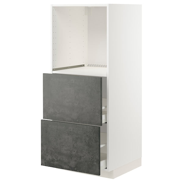 METOD / MAXIMERA High cabinet/2 drawers for oven - white/Kalhyttan cement effect dark grey 60x60x140 cm , 60x60x140 cm