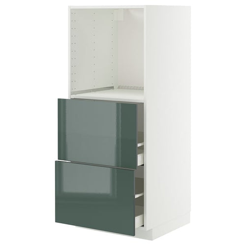 METOD / MAXIMERA - METOD / MAXIMERA High cabinet w 2 drawers for oven, white/Kallarp high-gloss dark grey-green, 60x60x140 cm