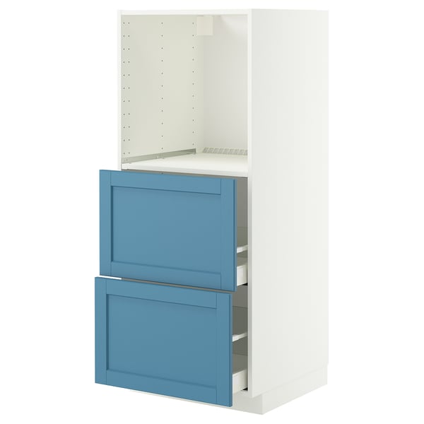 METOD / MAXIMERA tall cabinet/2 drawers for oven, white/Lerhyttan blue, 60x60x140 cm