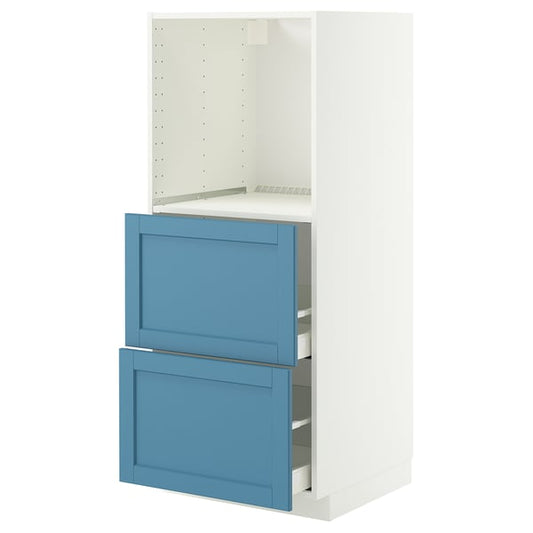 METOD / MAXIMERA tall cabinet/2 drawers for oven, white/Lerhyttan blue, 60x60x140 cm