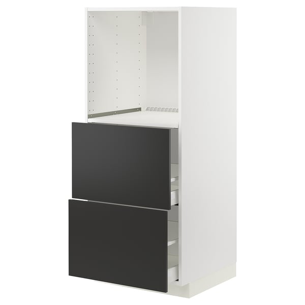 METOD / MAXIMERA high cabinet w 2 drawers for oven, white/Nickebo matt anthracite, 60x60x140 cm